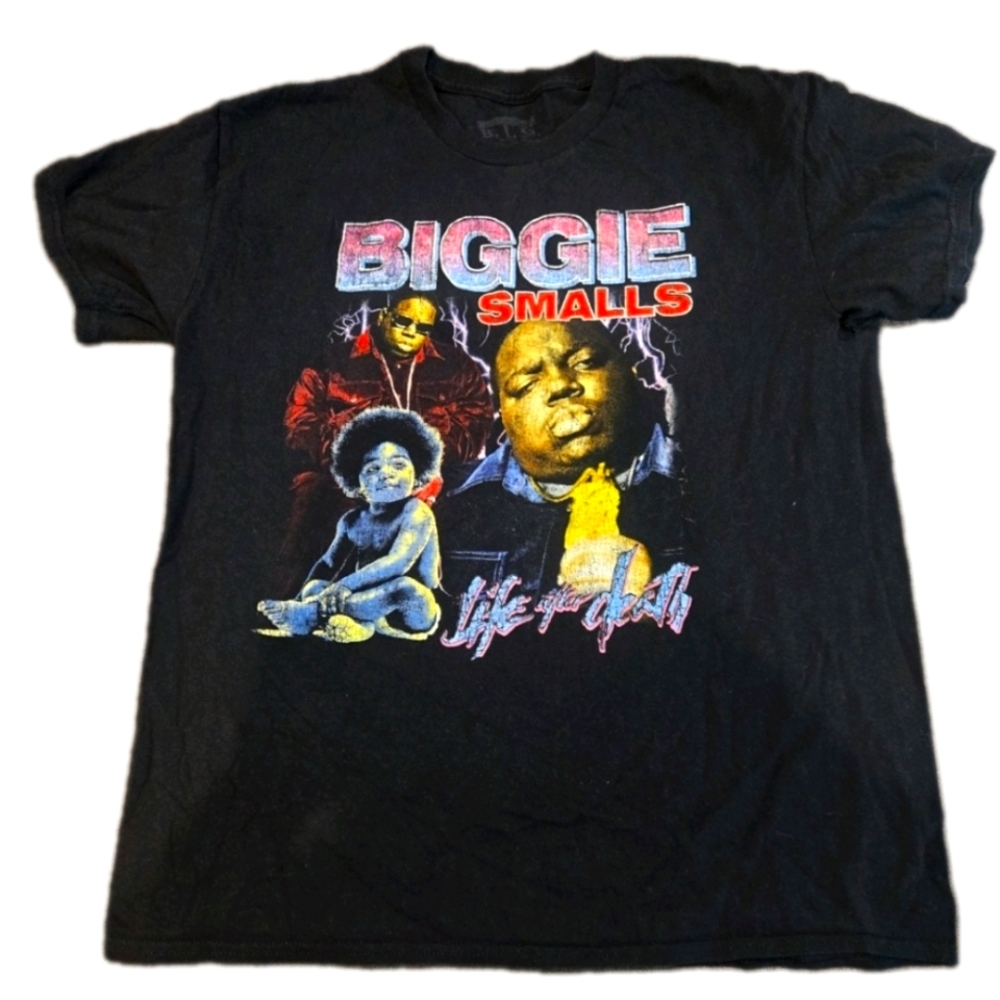 Black Graphic T-Shirt with Biggie Smalls Print 100% Cotton Size L